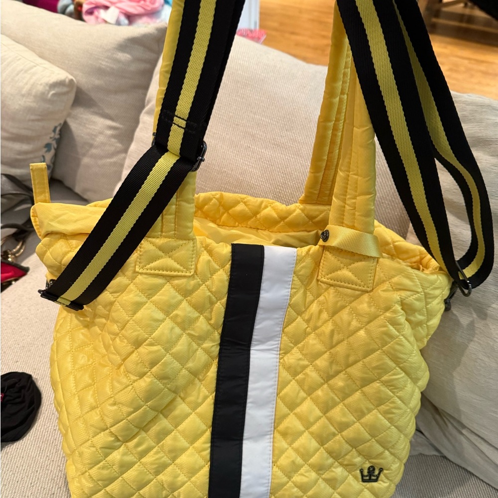 Oliver Thomas Yellow Quilted Tote with Black Stripes